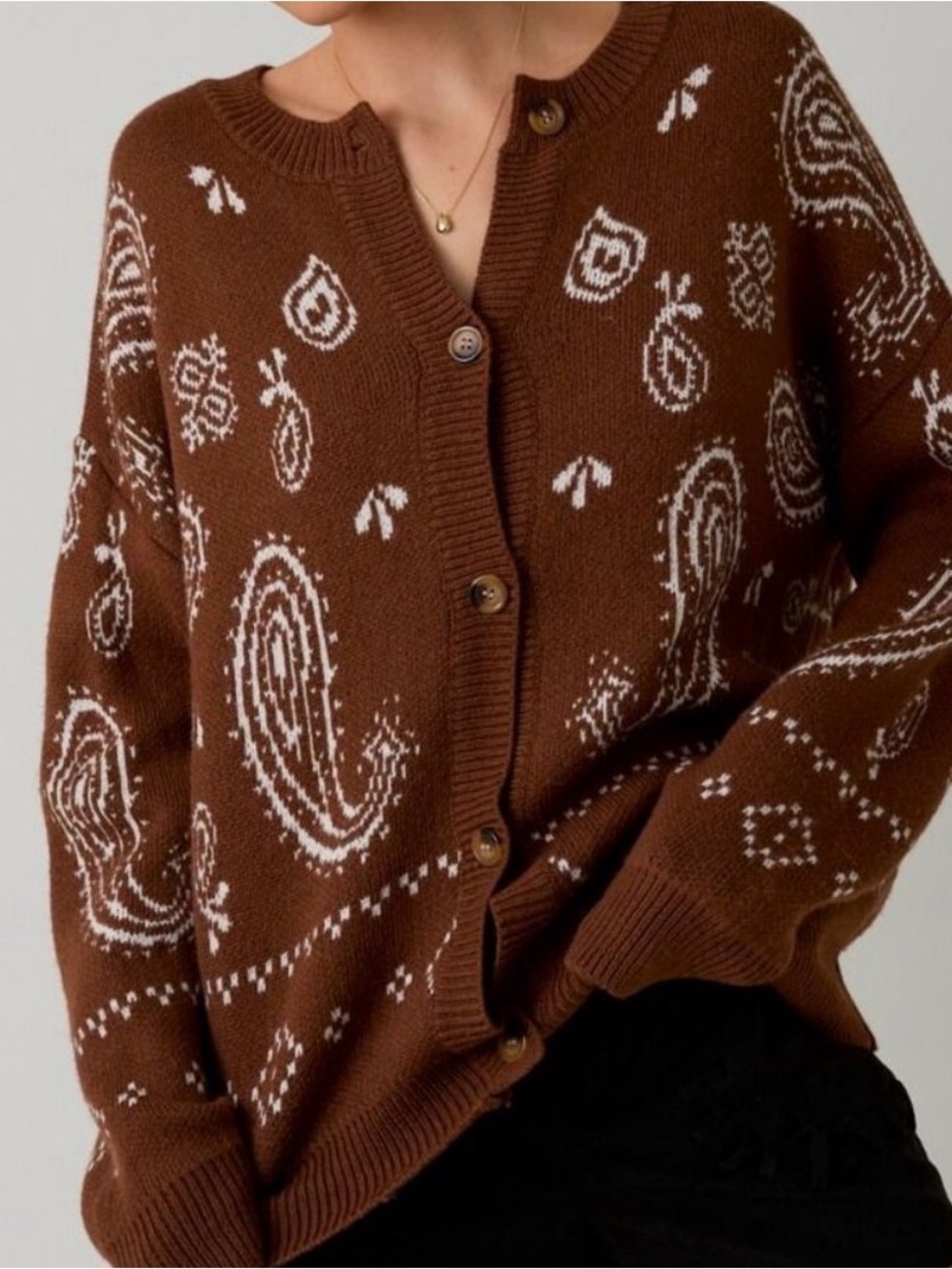 Sunday edition paisley bandana print cardigan sweater brown size medium new